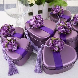 欧式心形马口铁结婚礼喜糖盒子批发 创意糖果盒礼盒婚庆用品 紫色